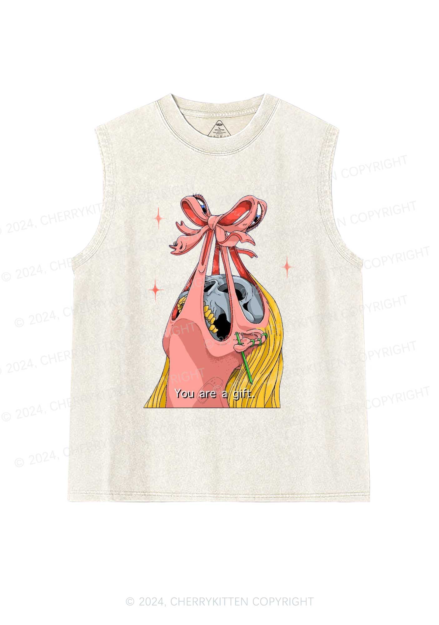 Halloween Skull Gift Y2K Washed Tank Cherrykitten