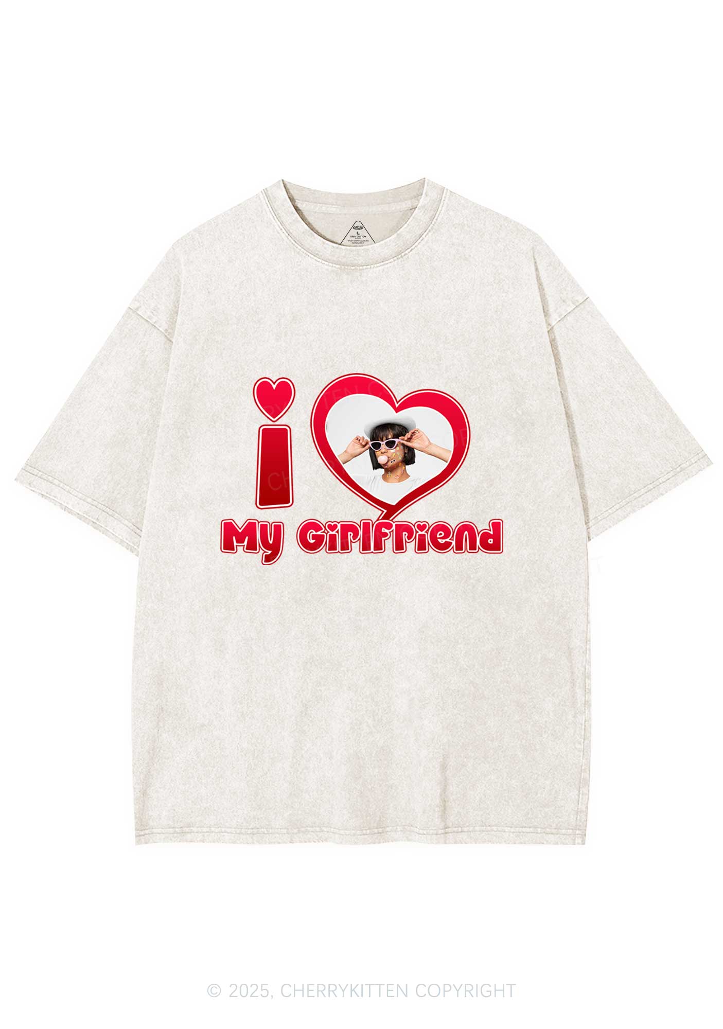 Custom Photo Red Heart Y2K Valentine's Day Washed Tee Cherrykitten