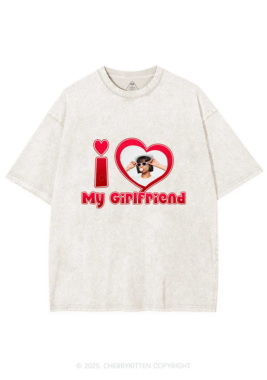 Custom Photo Red Heart Y2K Valentine's Day Washed Tee Cherrykitten