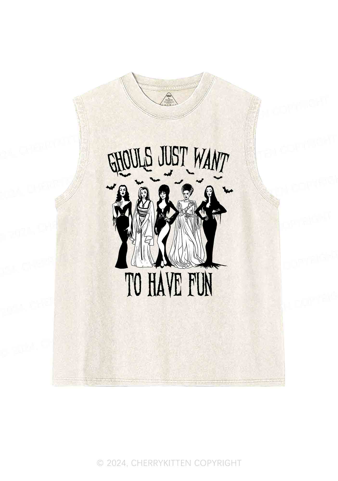 Halloween Ghouls Have Fun Y2K Washed Tank Cherrykitten