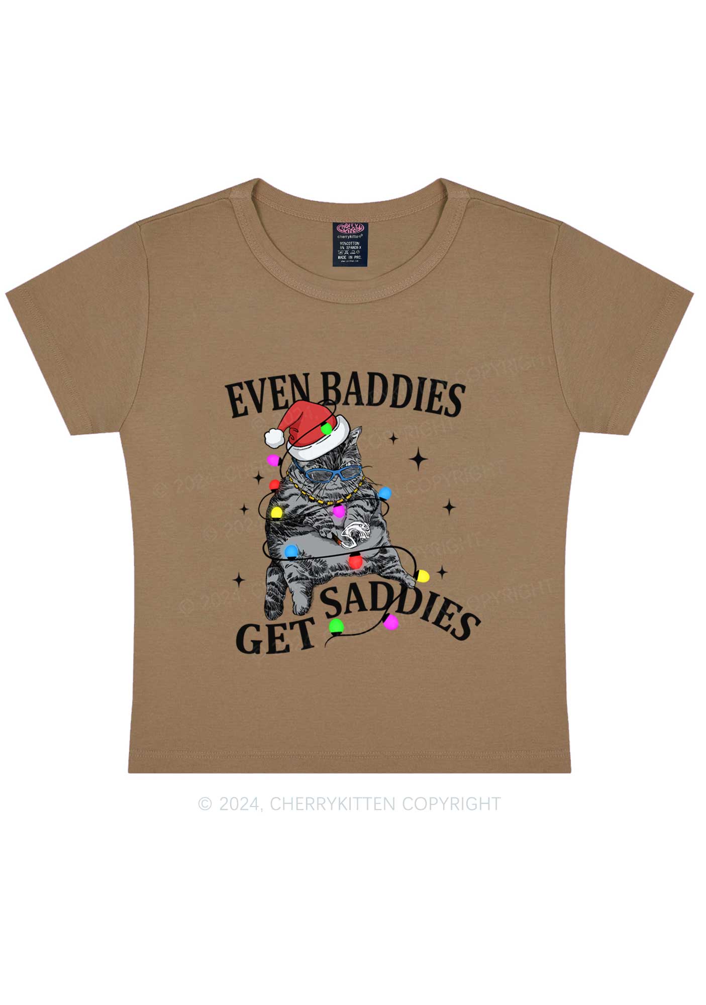 Christmas Baddie Cat Y2K Baby Tee Cherrykitten