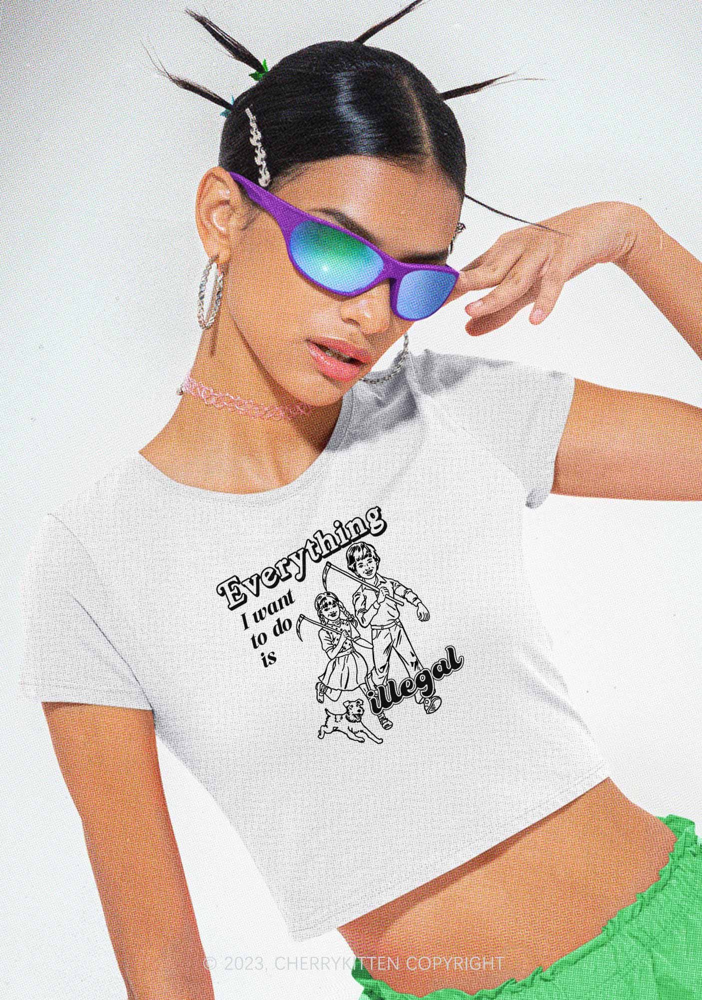 Everything Is Illegal Y2K Baby Tee Cherrykitten