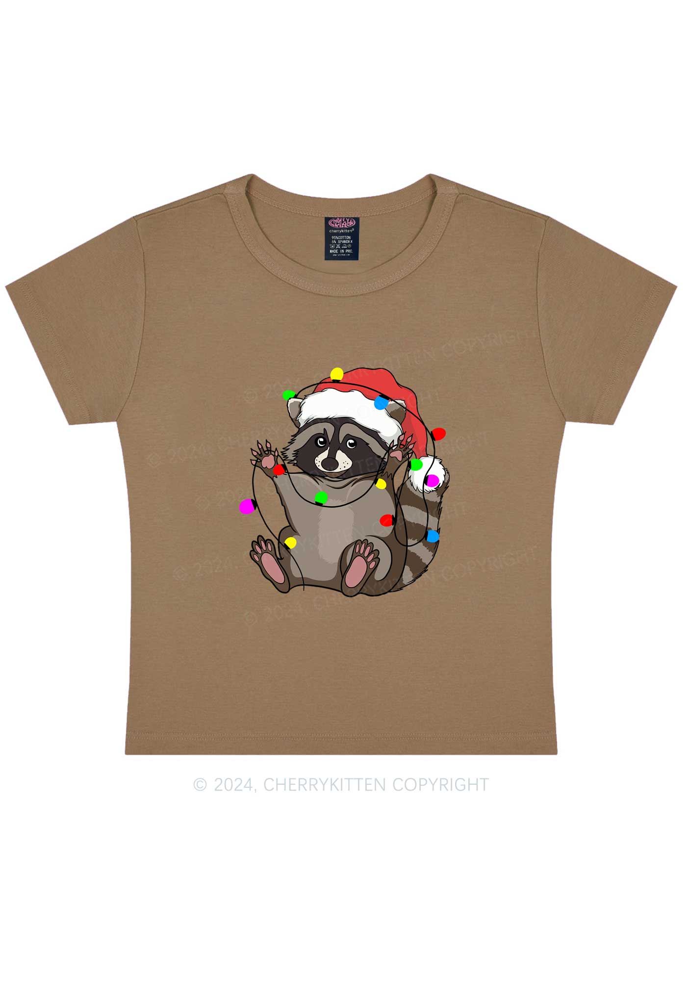 Christmas Raccoon Y2K Baby Tee Cherrykitten