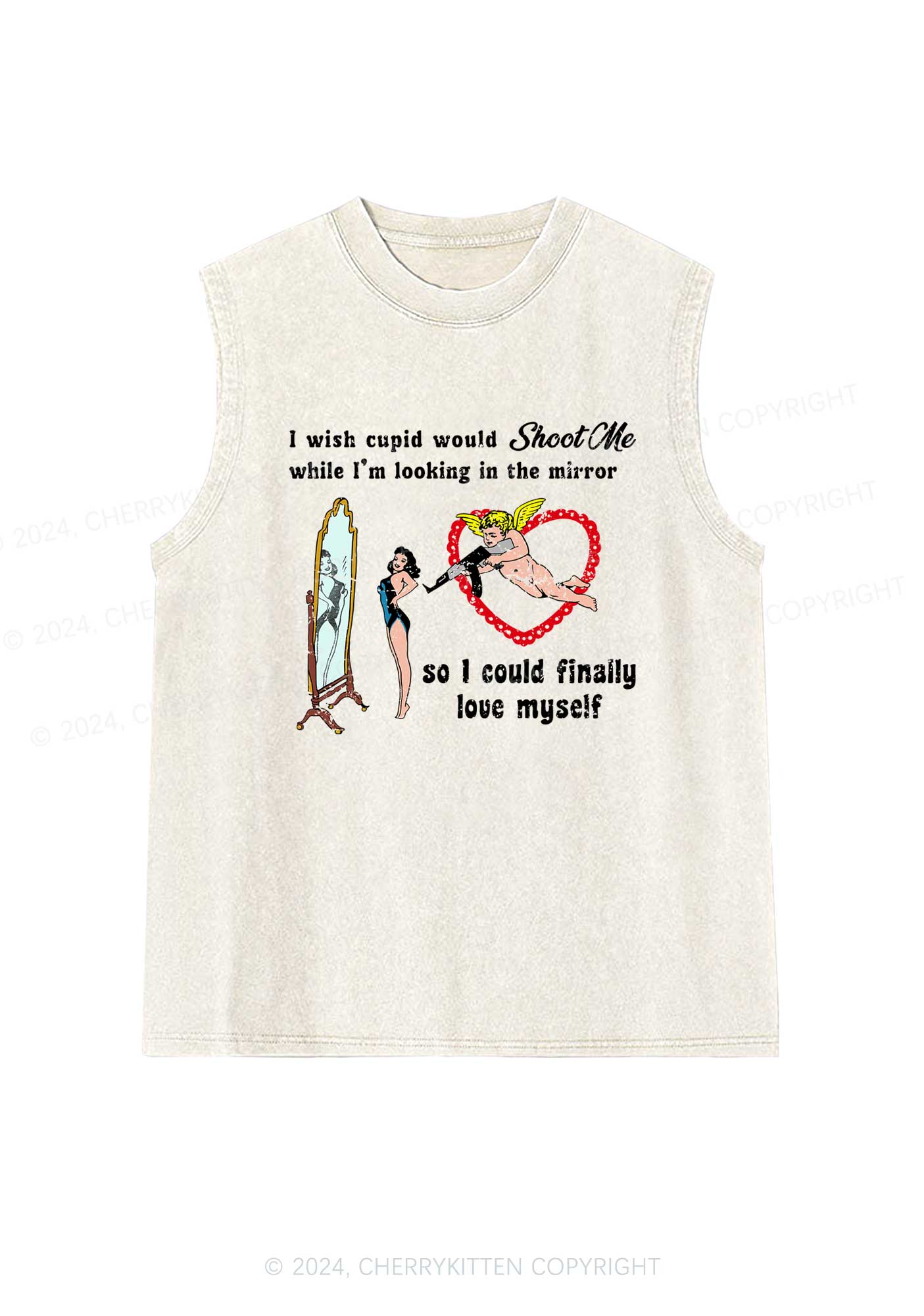 Cupid Would Shoot Me Y2K Washed Tank Cherrykitten