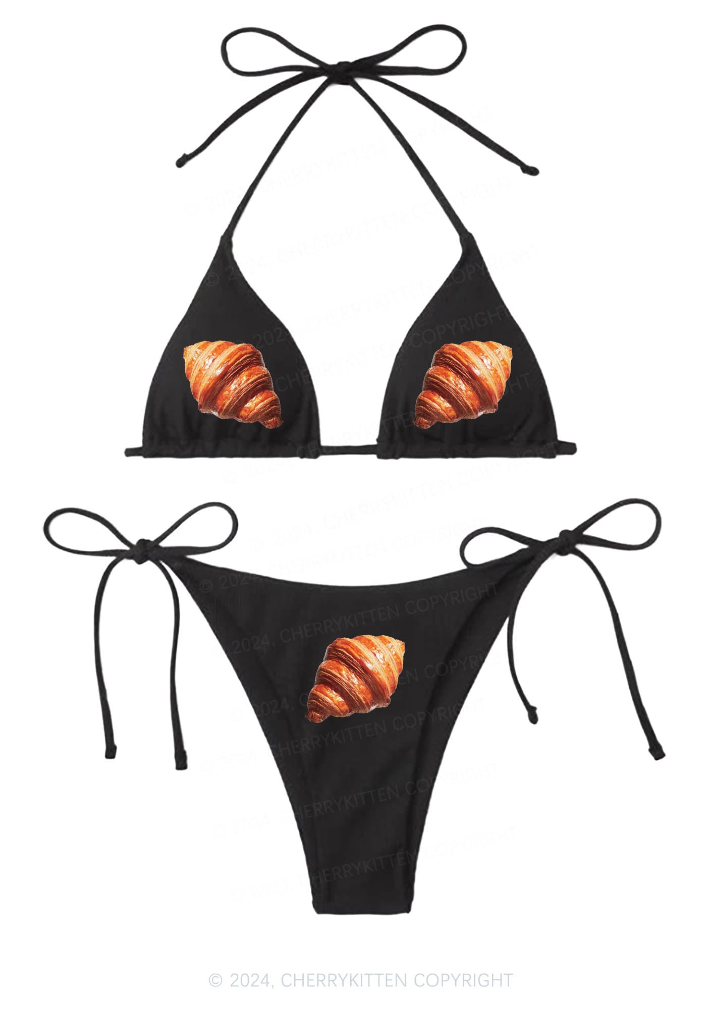 Croissants Y2K Halter Triangle Bikini Set Cherrykitten