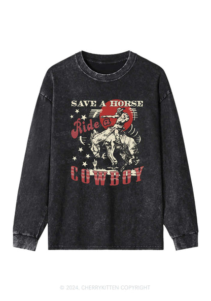 Ride A Cowboy Y2K Washed Long Sleeves Cherrykitten