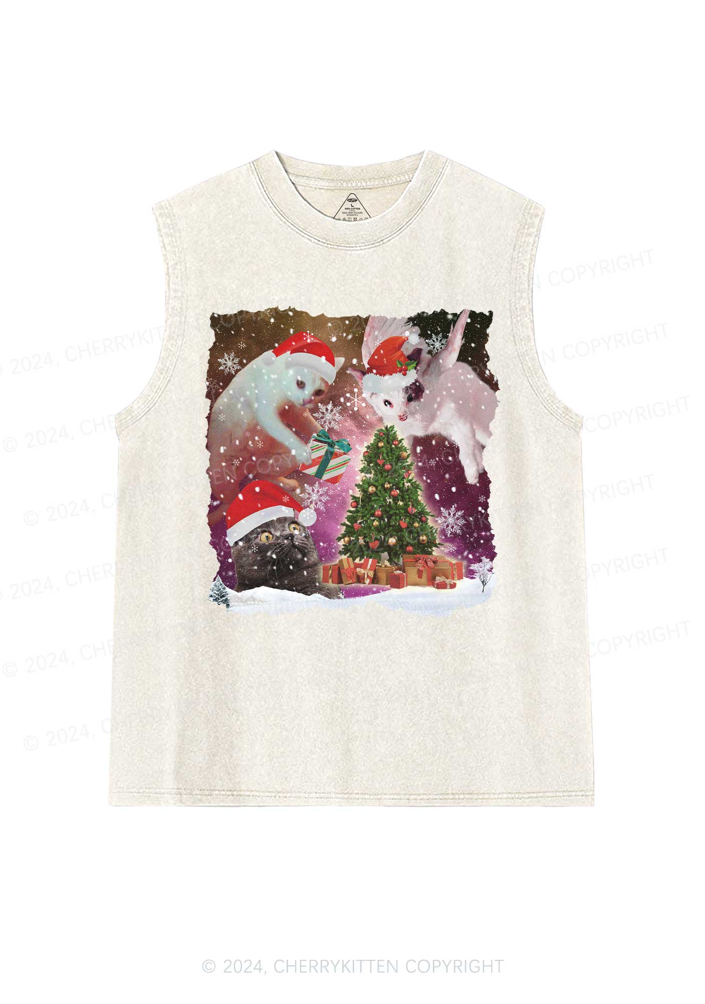 Christmas Cats Gift Y2K Washed Tank Cherrykitten