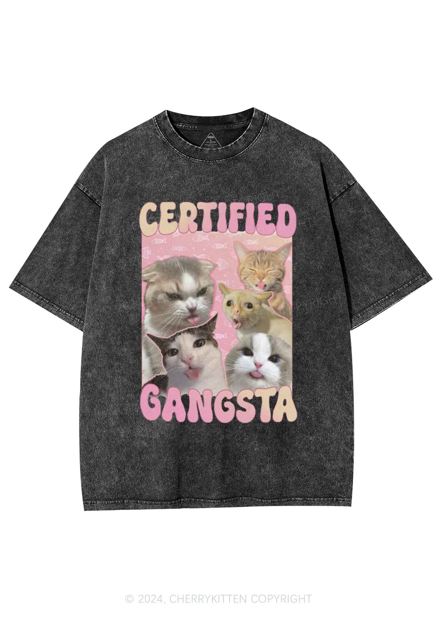 Certified Gangsta Cats Y2K Washed Tee Cherrykitten