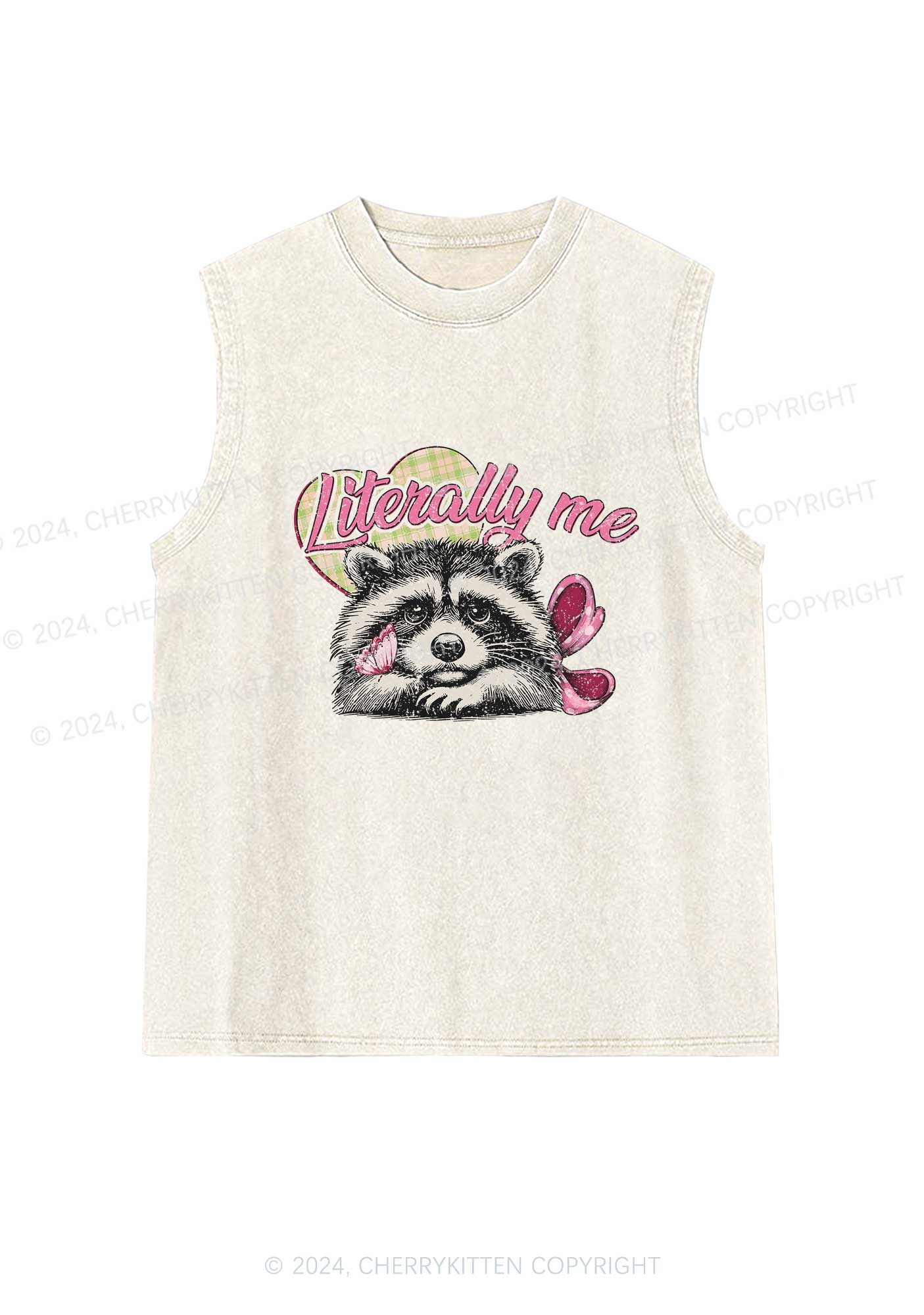 Literally Me Raccoon Y2K Washed Tank Cherrykitten