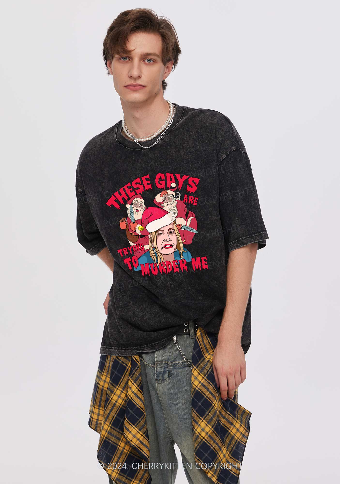 Christmas Gays Murder Me Y2K Washed Tee Cherrykitten