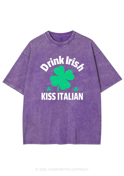 Drink Irish Kiss Italian St Patricks Y2K Washed Tee Cherrykitten