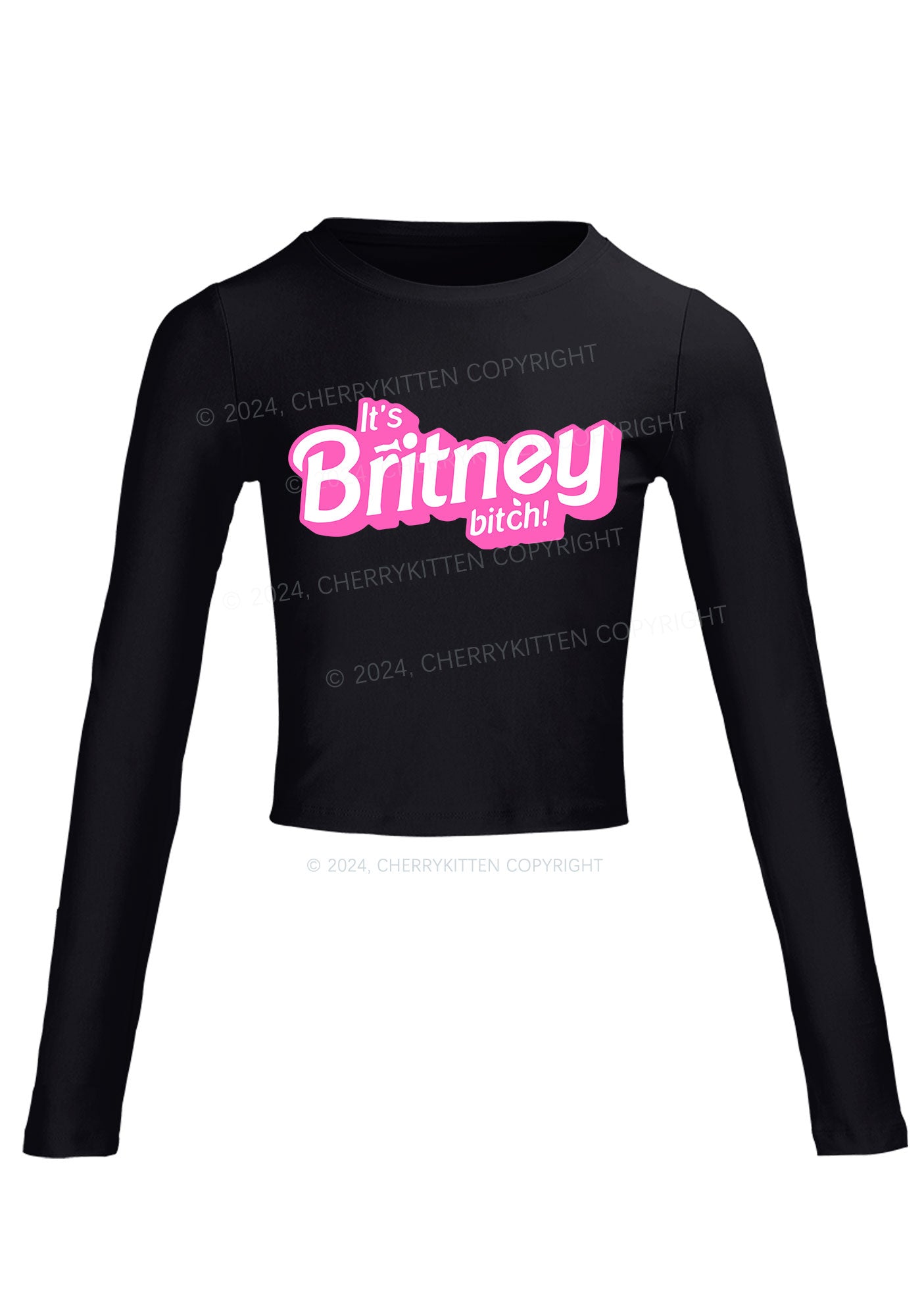 It's Britney Bixch Y2K Long Sleeve Crop Top Cherrykitten