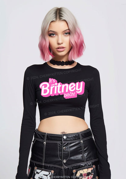 It's Britney Bixch Y2K Long Sleeve Crop Top Cherrykitten