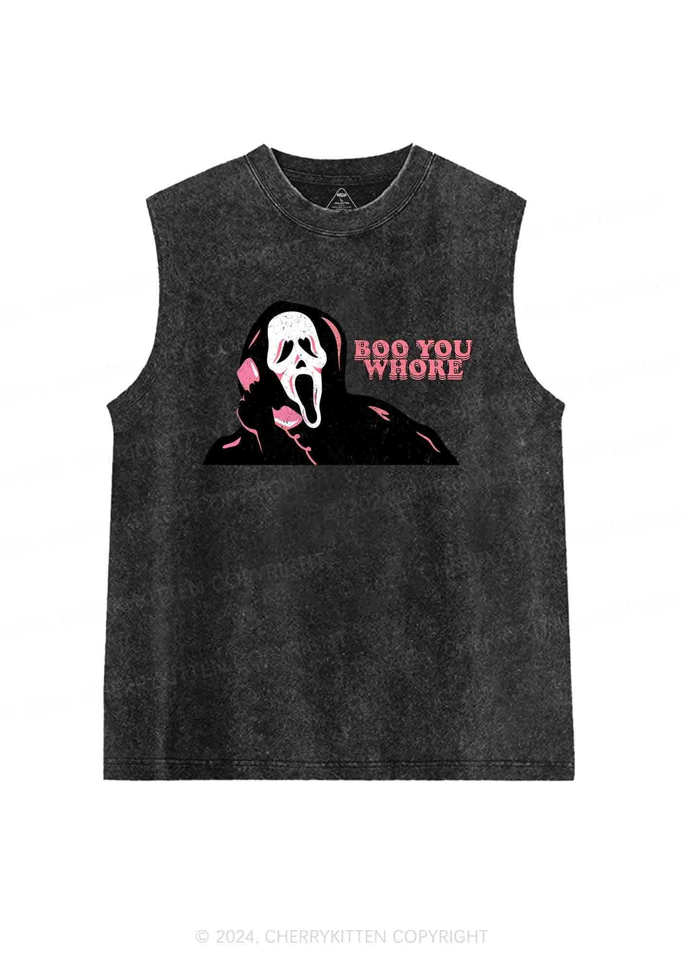 Halloween Skeleton Boo You Hore Y2K Washed Tank Cherrykitten