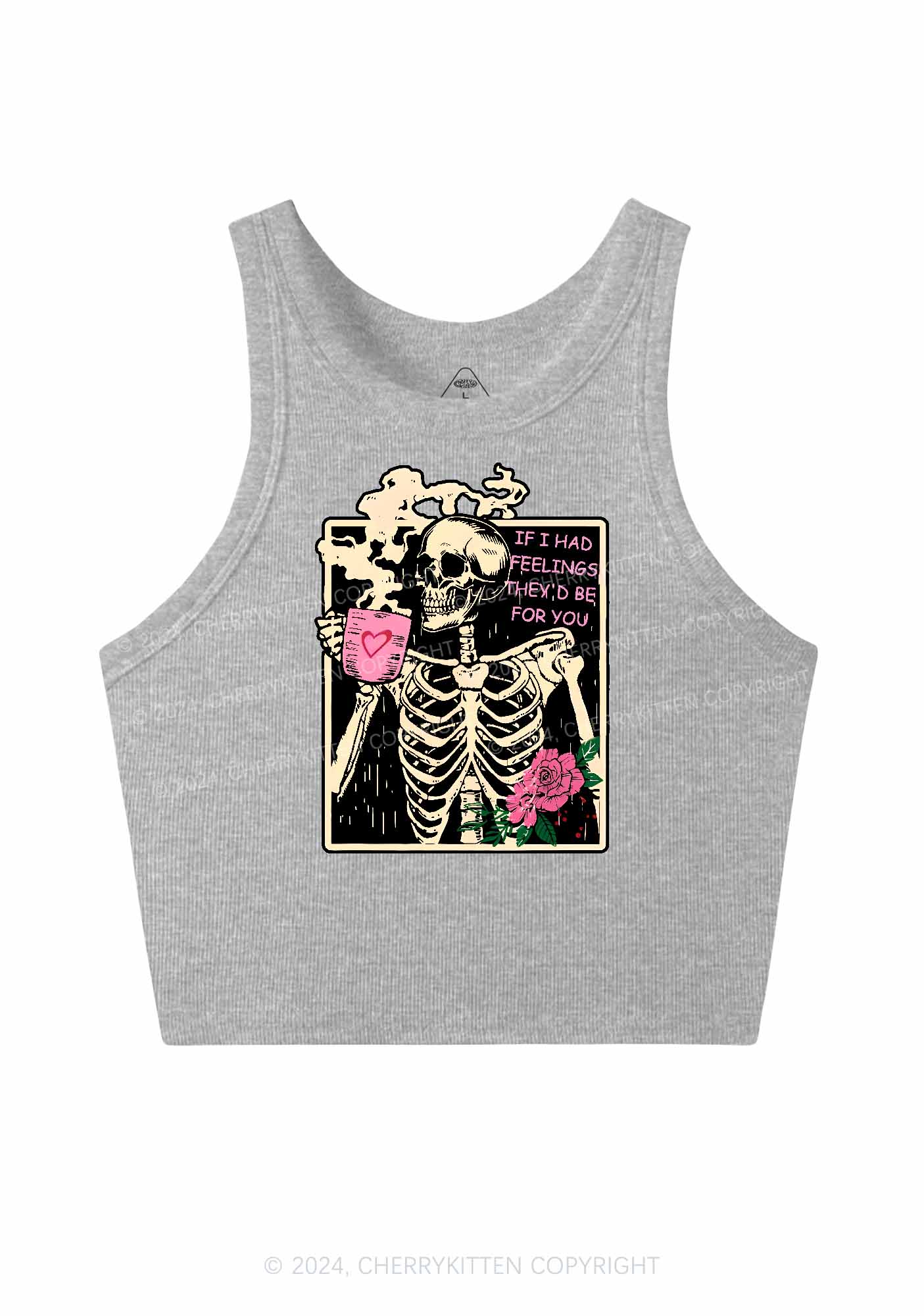 Skeleton Had Feelings Y2K Valentine's Day Crop Tank Top Cherrykitten