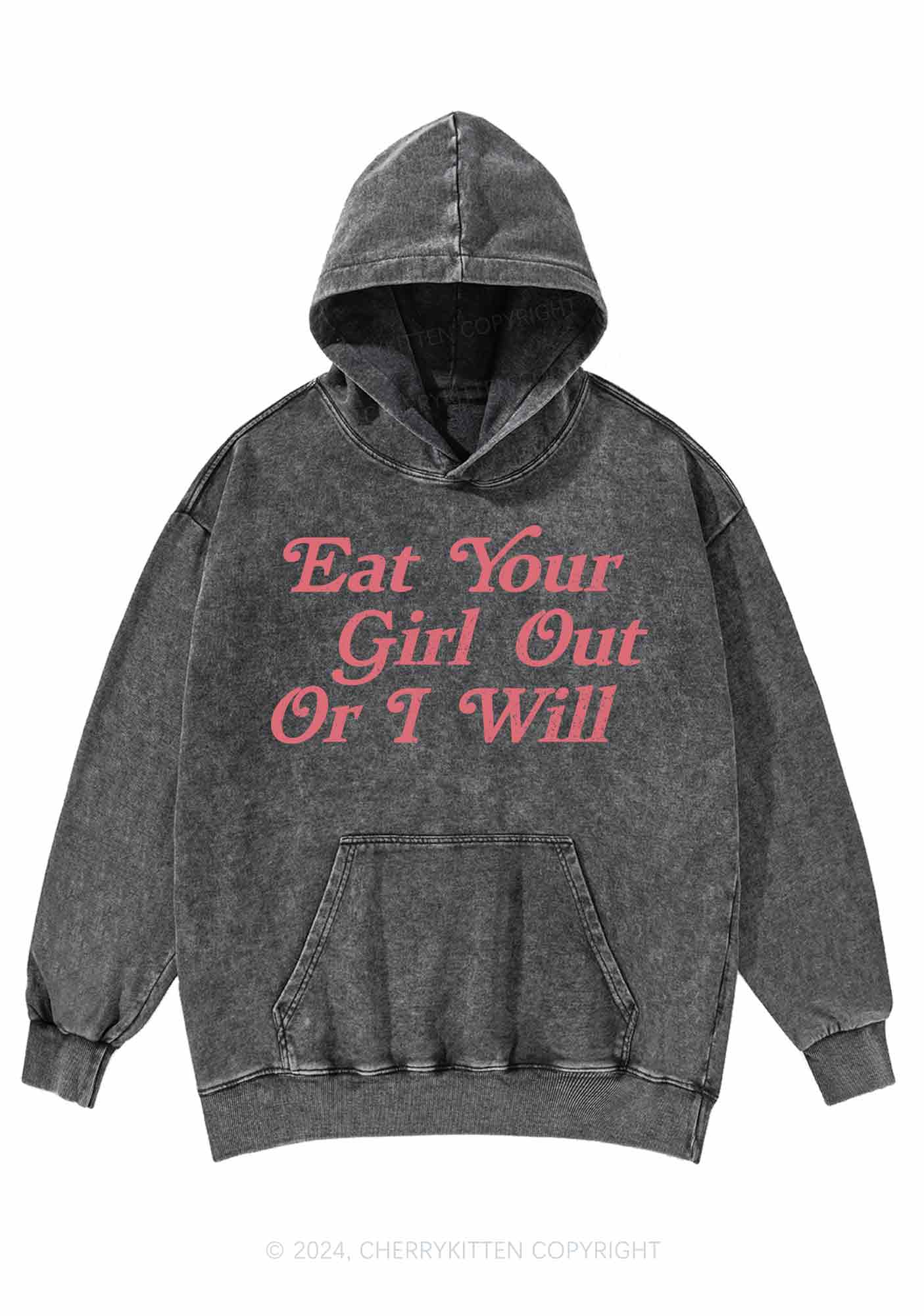 Eat Your Girl Out Y2K Washed Hoodie Cherrykitten