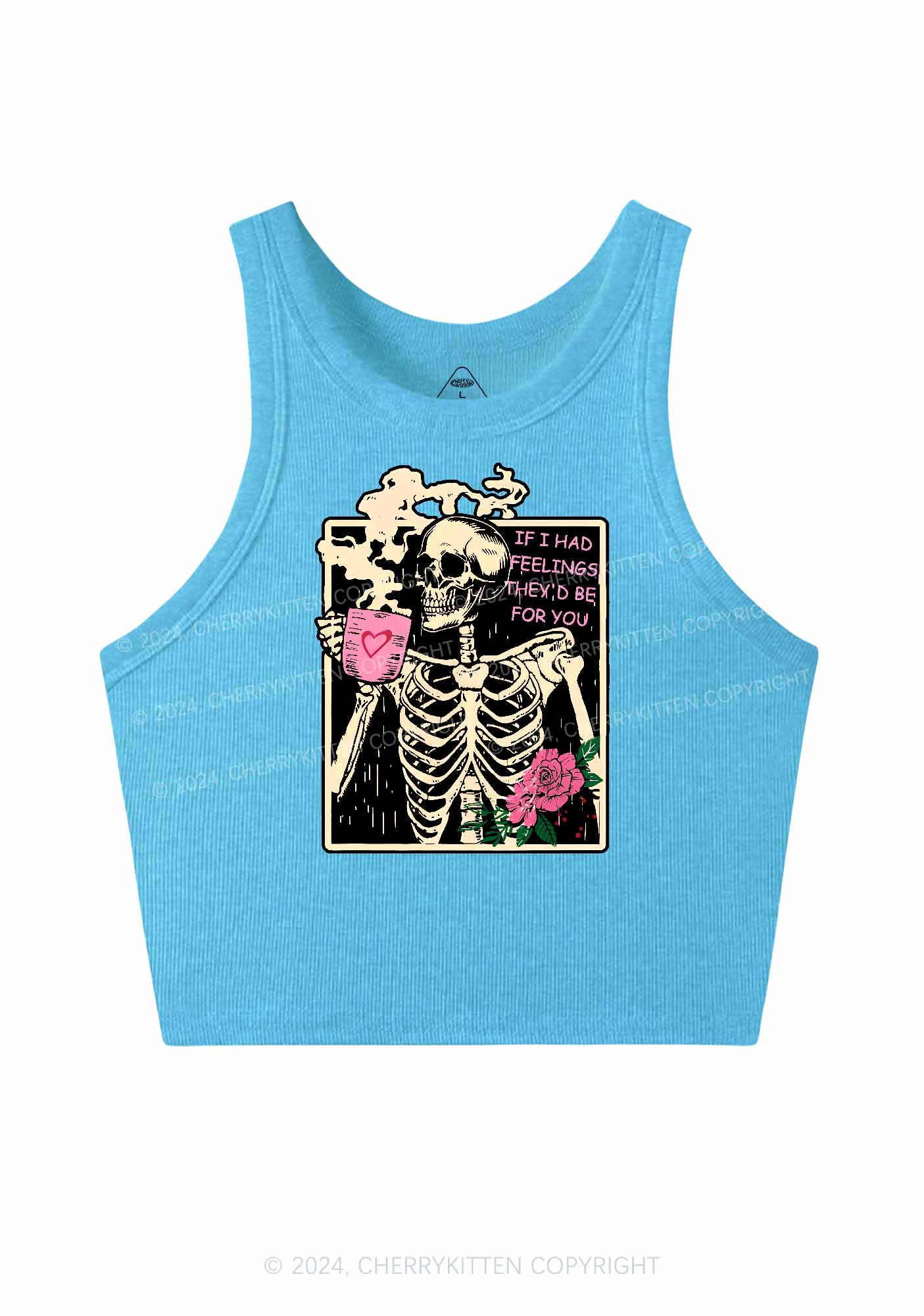 Skeleton Had Feelings Y2K Valentine's Day Crop Tank Top Cherrykitten