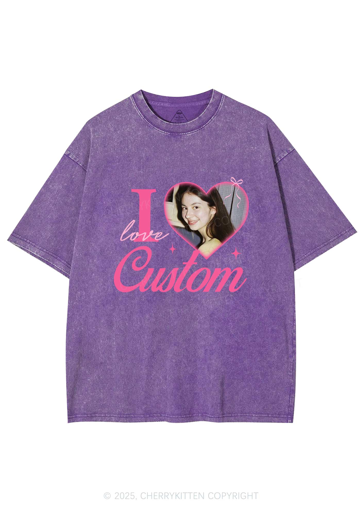 I Love Custom Photo Y2K Valentine's Day Washed Tee Cherrykitten