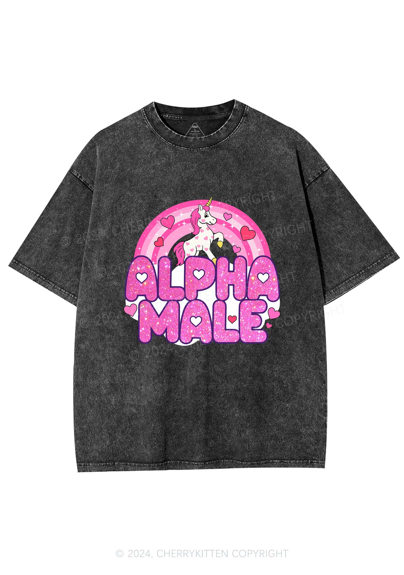 Alpha Male Unicorn Y2K Valentine's Day Washed Tee Cherrykitten