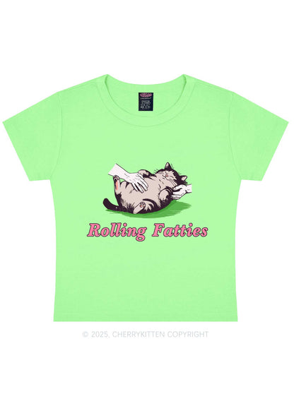 Rolling Fatties Cat Y2K Baby Tee Cherrykitten