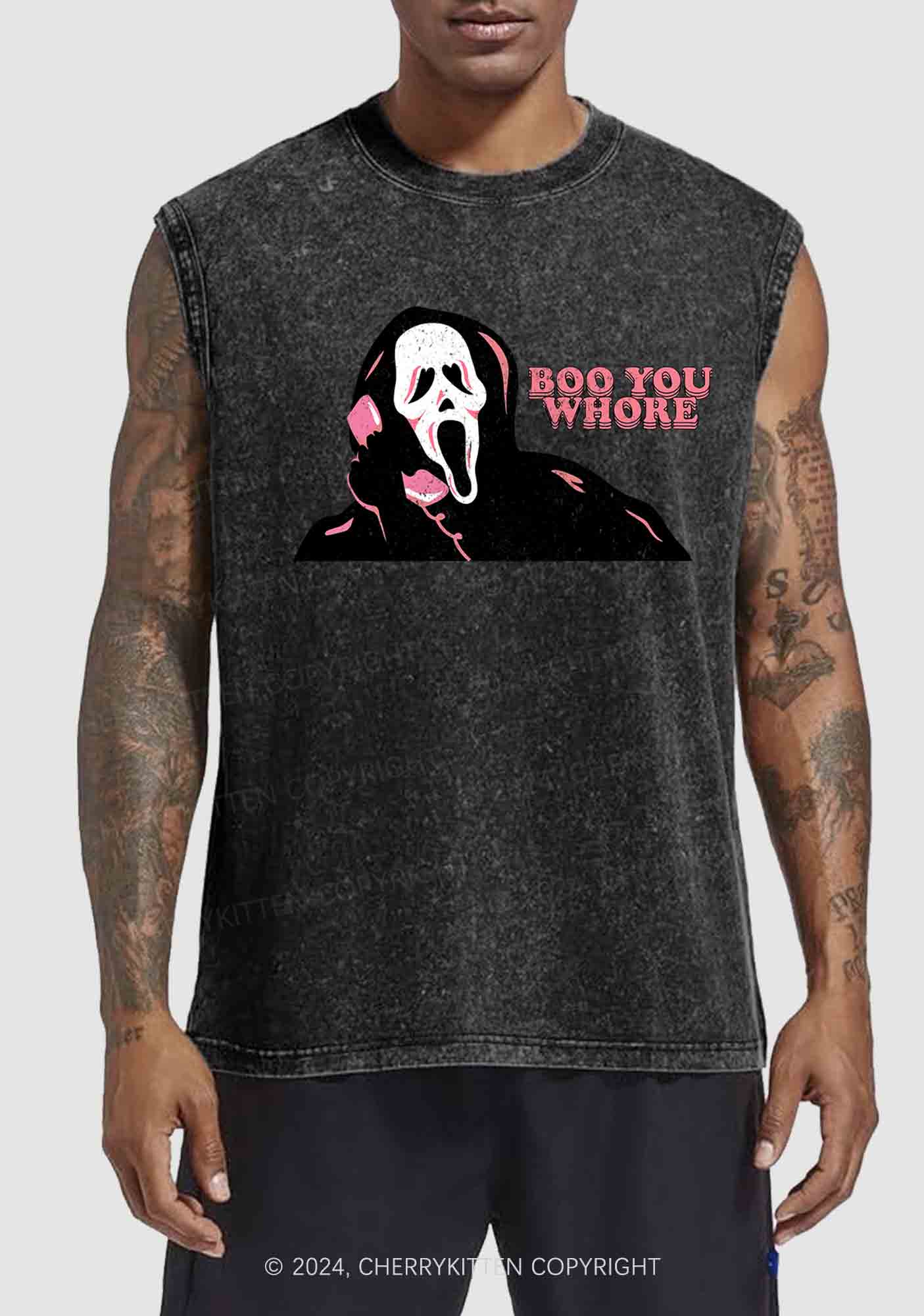 Halloween Skeleton Boo You Hore Y2K Washed Tank Cherrykitten