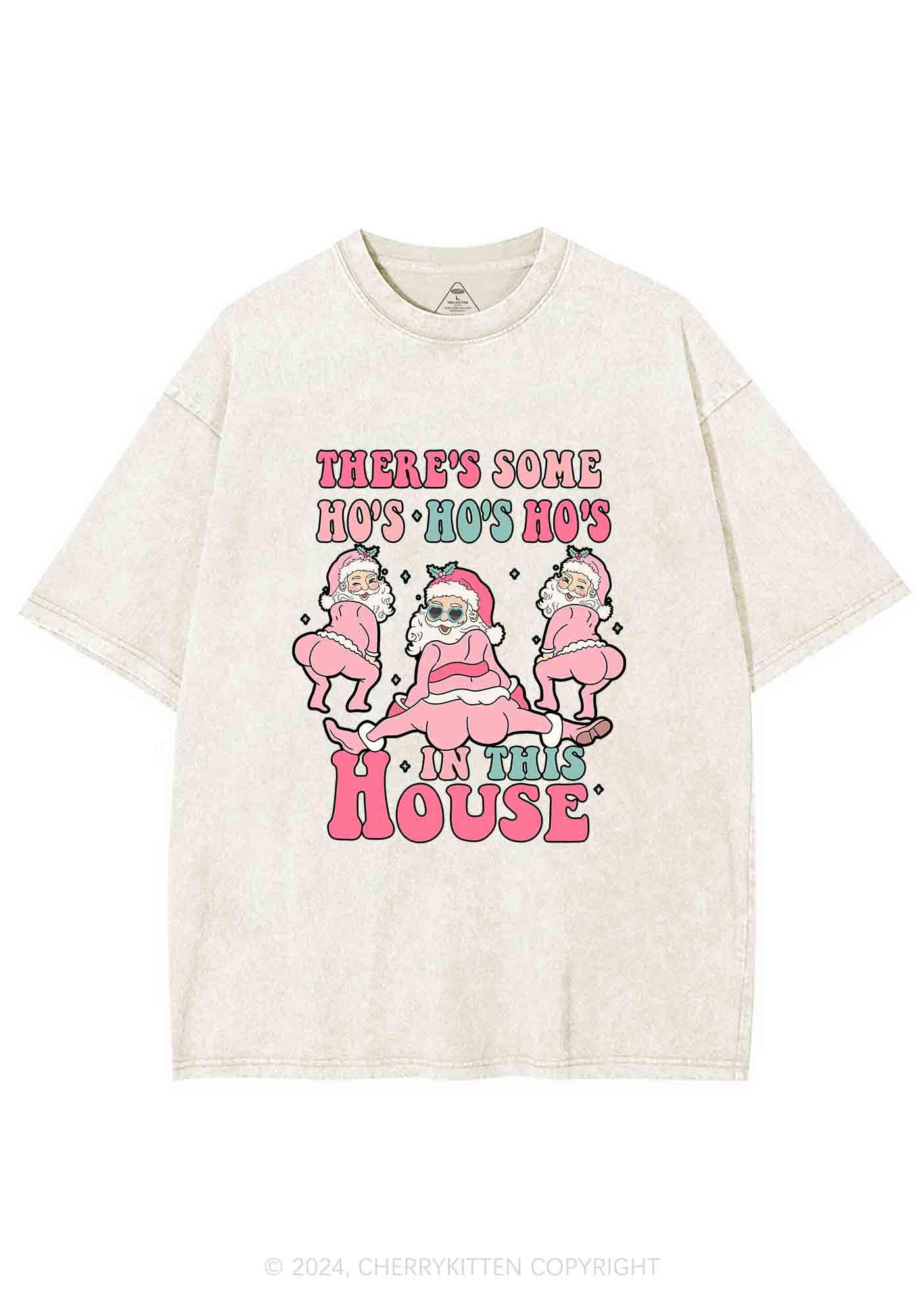 Christmas Pink Santas Y2K Washed Tee Cherrykitten