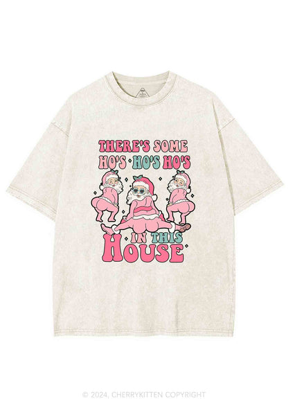 Christmas Pink Santas Y2K Washed Tee Cherrykitten