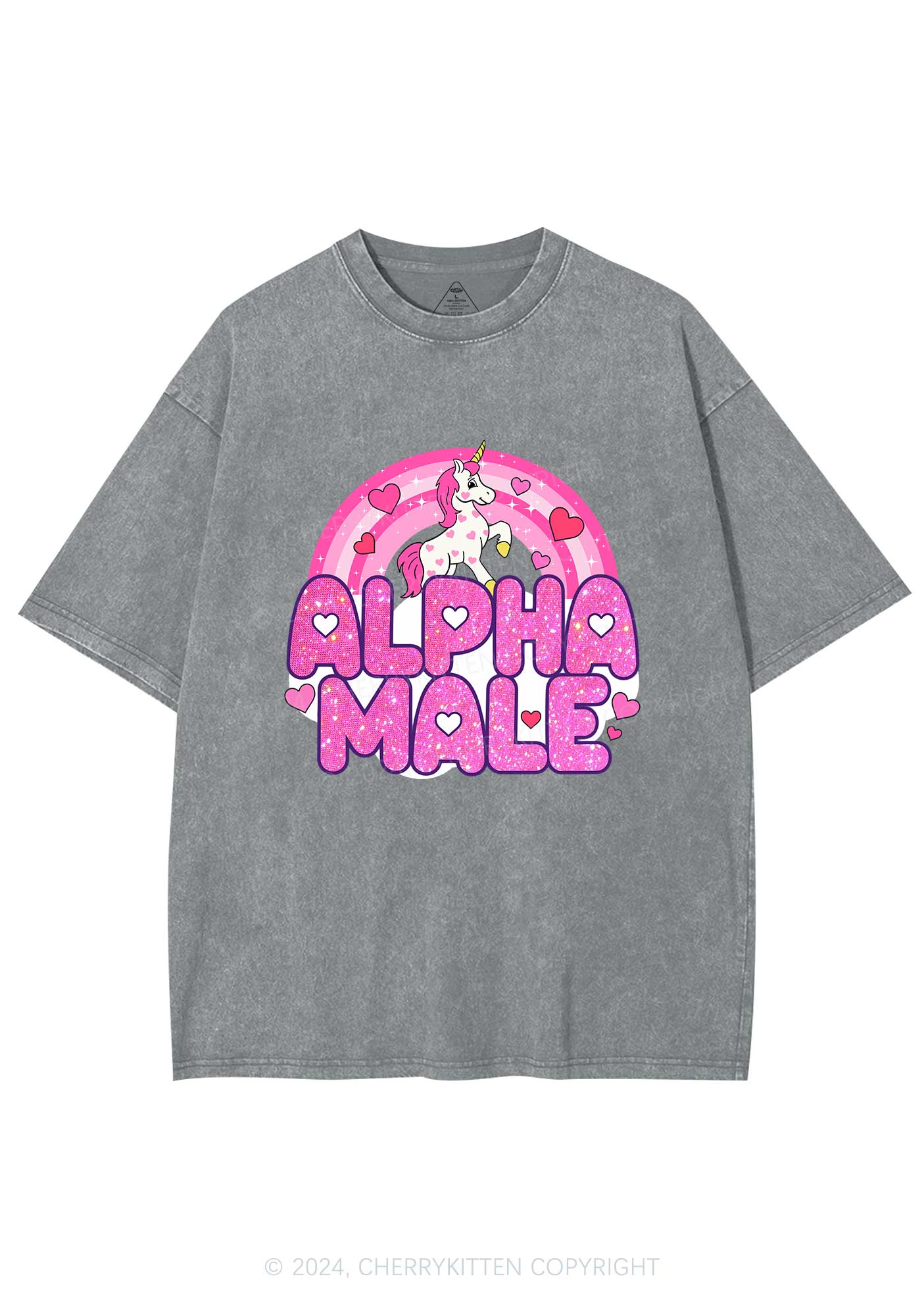 Alpha Male Unicorn Y2K Valentine's Day Washed Tee Cherrykitten