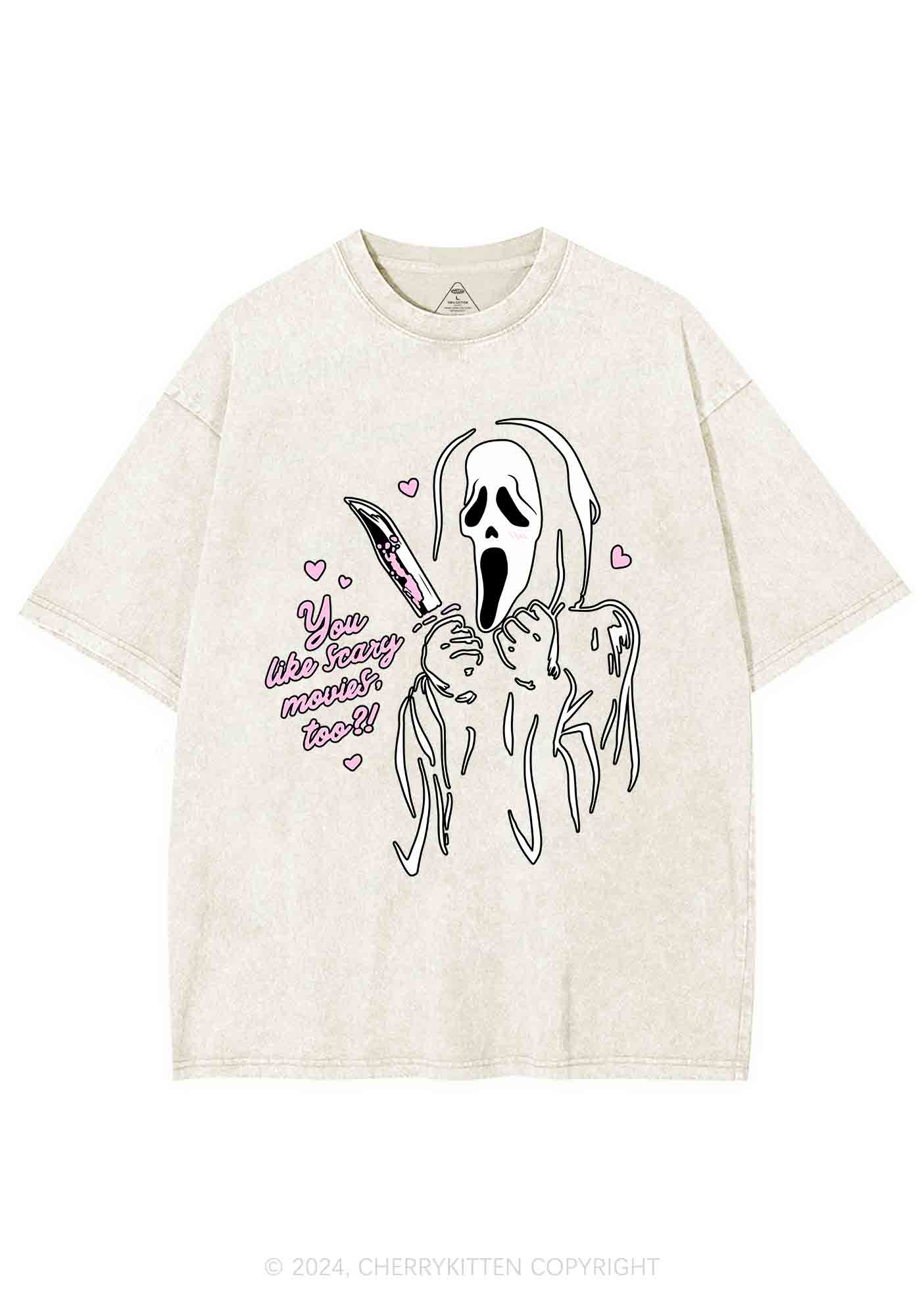 Halloween You Like Scary Movies Too Y2K Washed Tee Cherrykitten