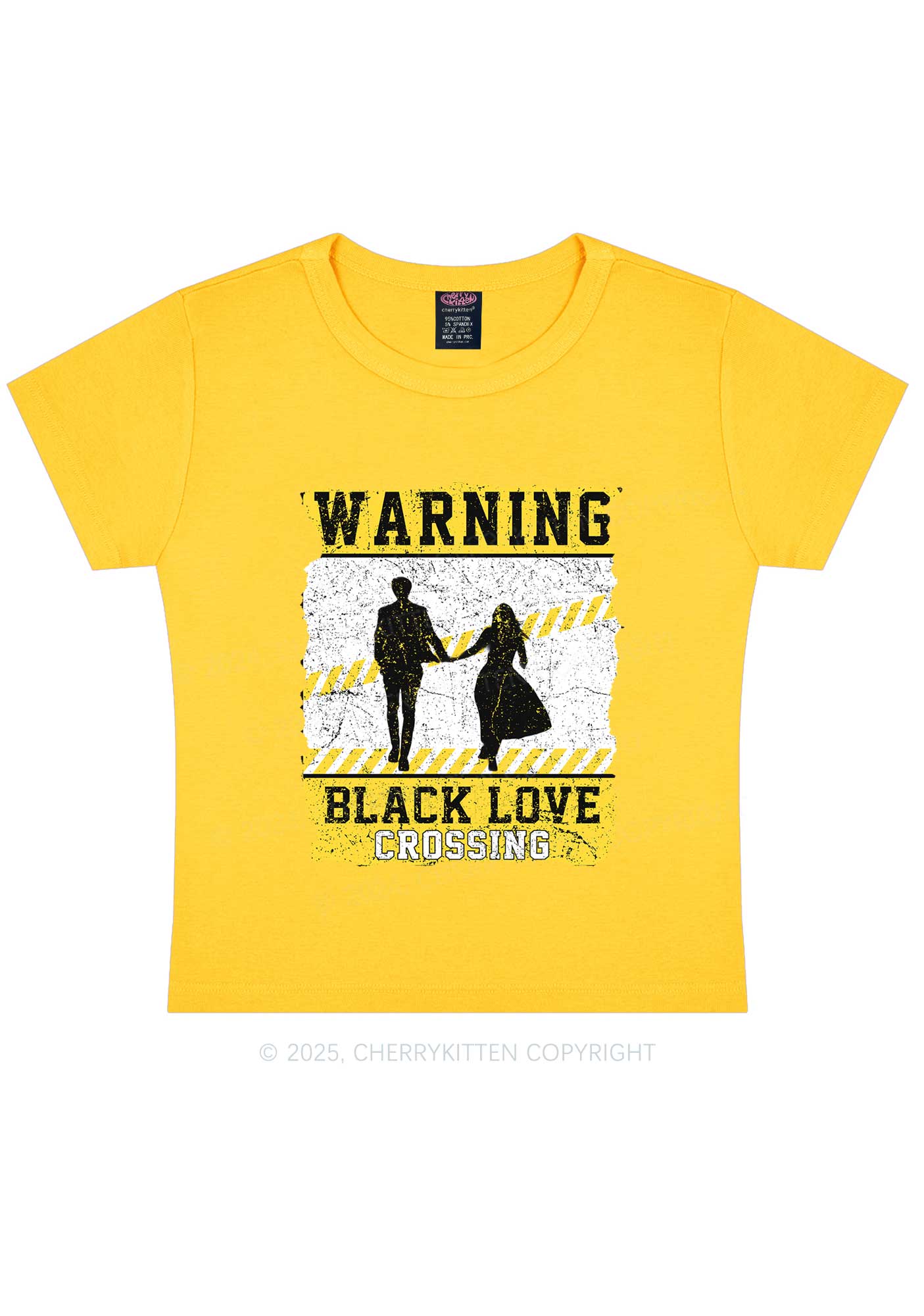 Warning Black Love Crossing Y2K Baby Tee Cherrykitten