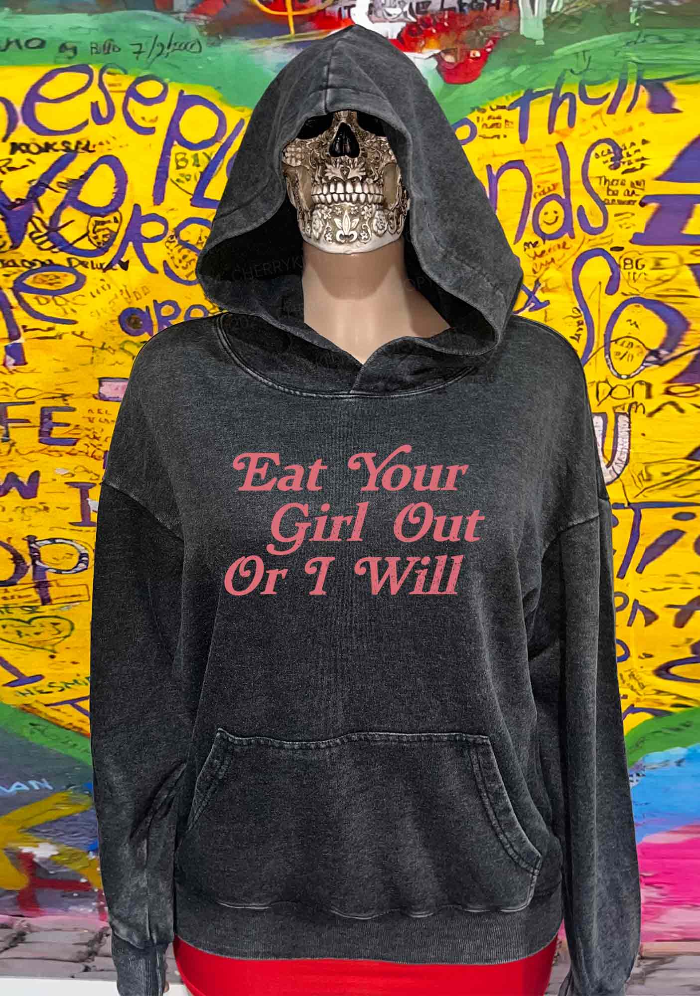 Eat Your Girl Out Y2K Washed Hoodie Cherrykitten