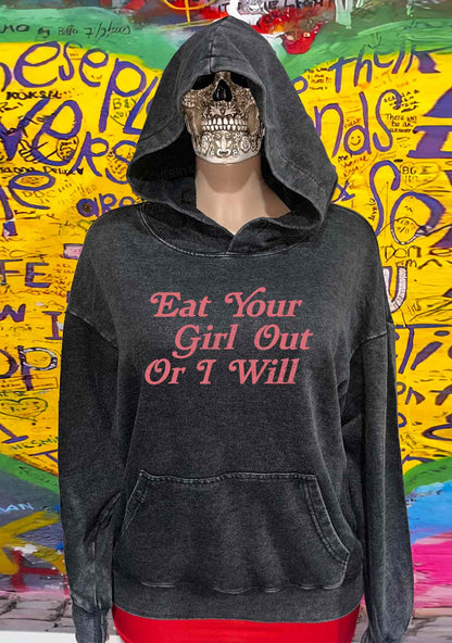 Eat Your Girl Out Y2K Washed Hoodie Cherrykitten