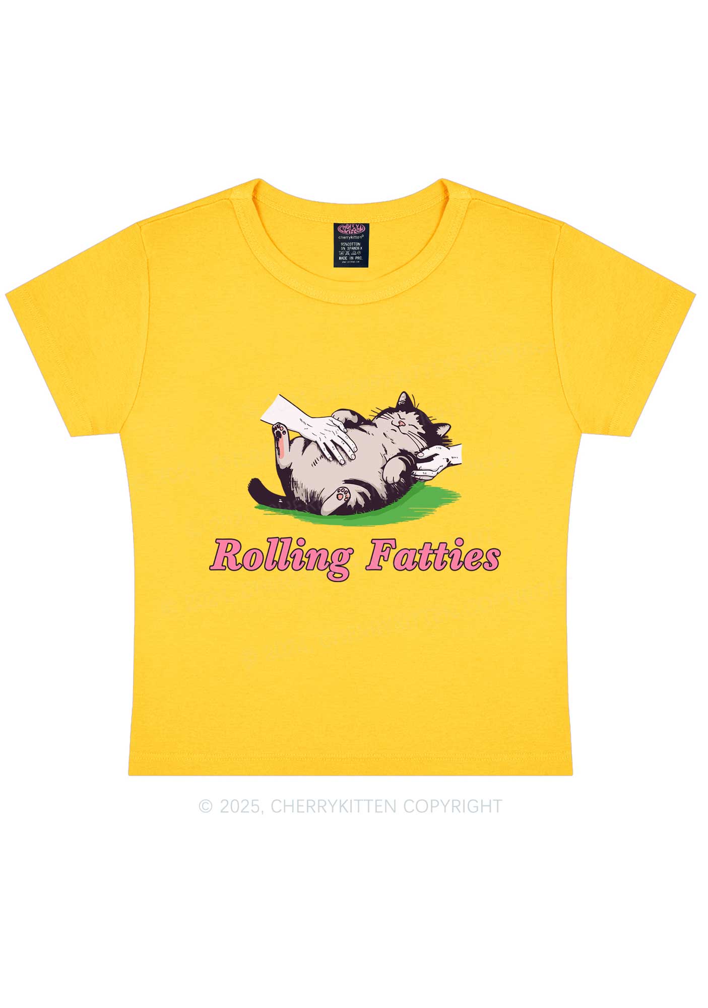 Rolling Fatties Cat Y2K Baby Tee Cherrykitten