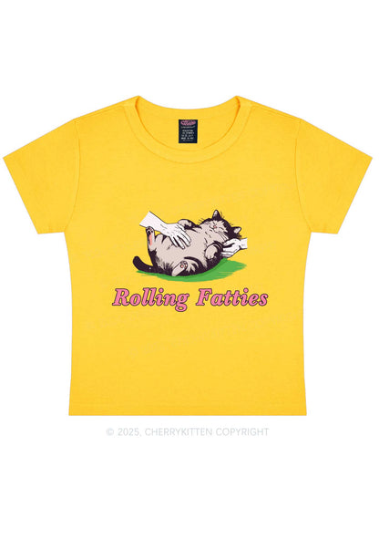 Rolling Fatties Cat Y2K Baby Tee Cherrykitten