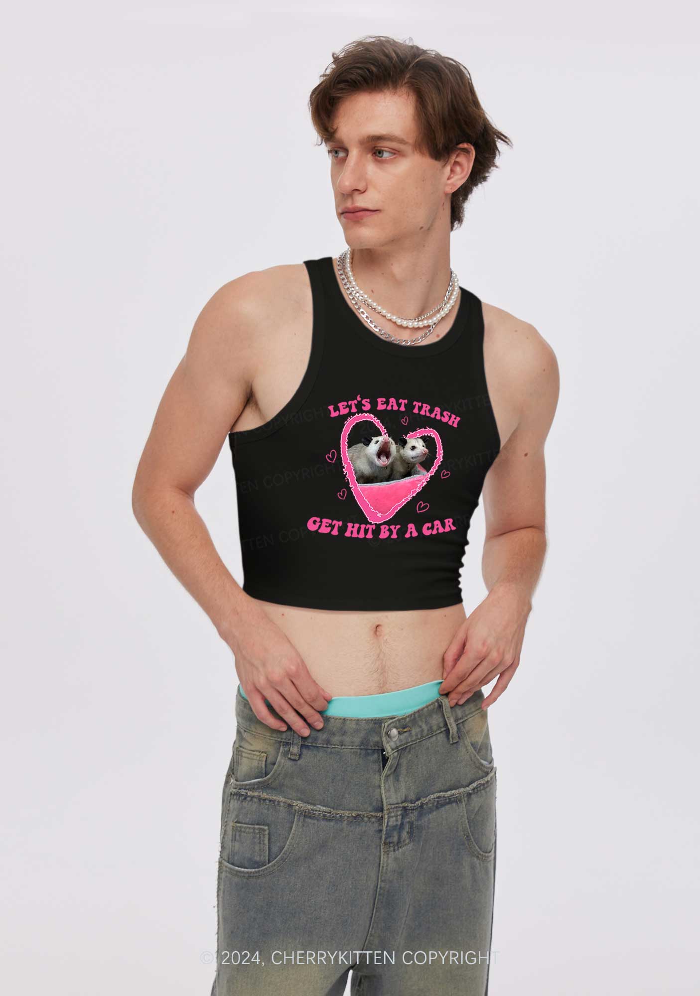 Lets Eat Trash Y2K Valentine's Day Crop Tank Top Cherrykitten