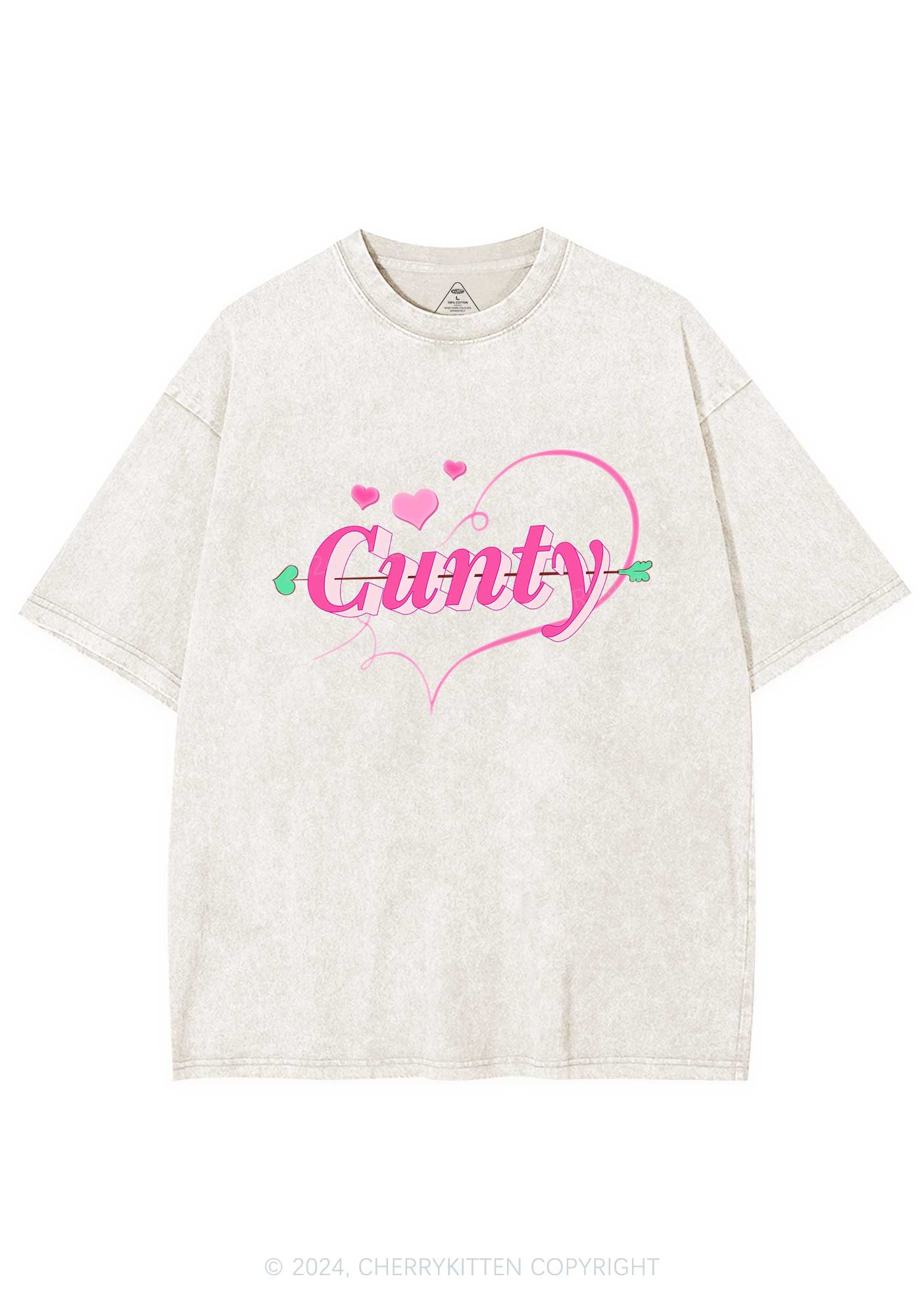 Cunty Pink Heart Y2K Valentine's Day Washed Tee Cherrykitten