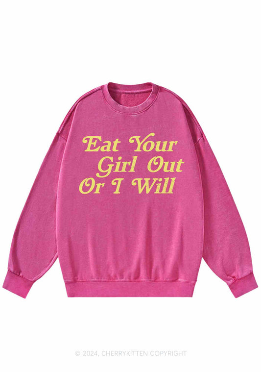 Eat Your Girl Out Y2K Washed Sweatshirts Cherrykitten