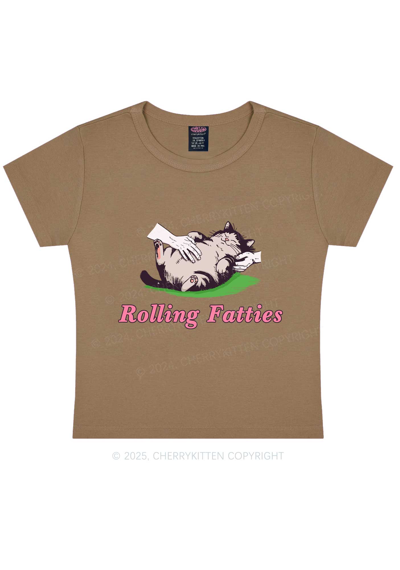 Rolling Fatties Cat Y2K Baby Tee Cherrykitten