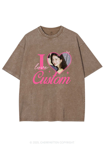 I Love Custom Photo Y2K Valentine's Day Washed Tee Cherrykitten