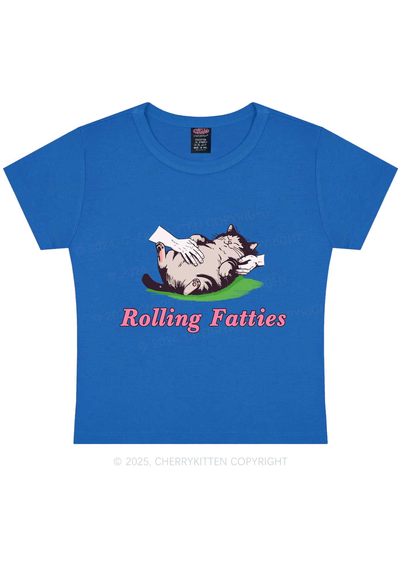 Rolling Fatties Cat Y2K Baby Tee Cherrykitten