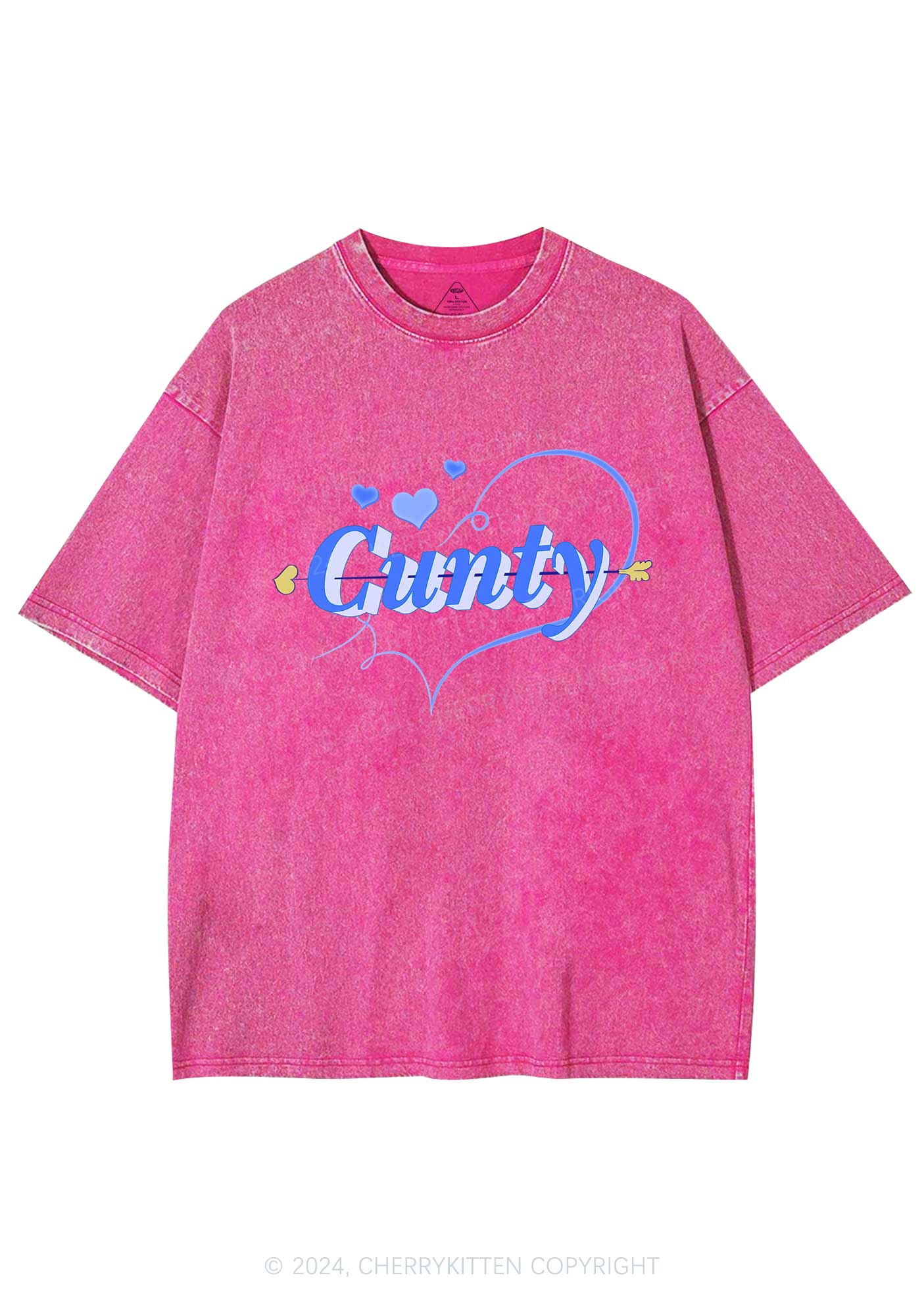 Cunty Pink Heart Y2K Valentine's Day Washed Tee Cherrykitten