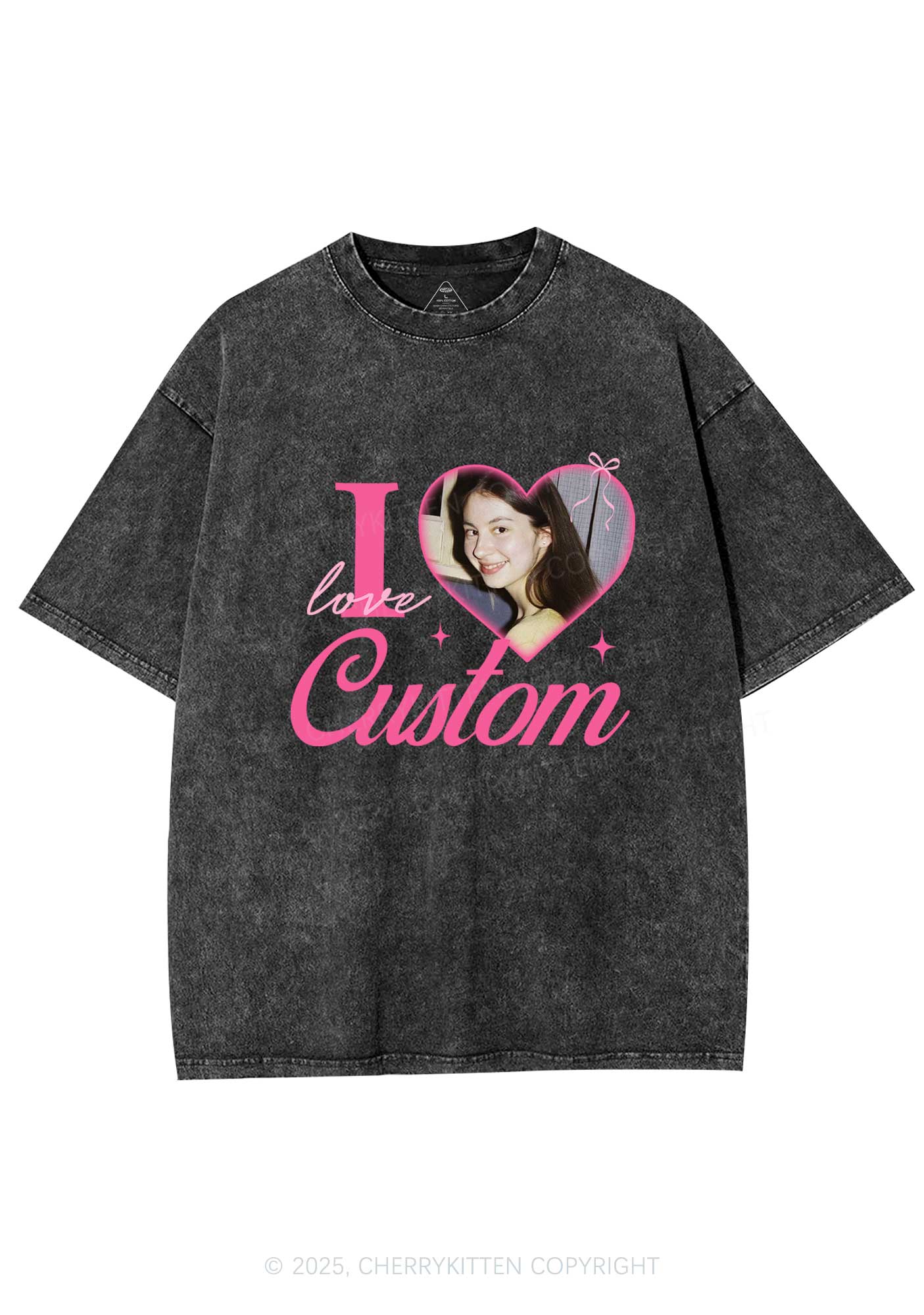 I Love Custom Photo Y2K Valentine's Day Washed Tee Cherrykitten