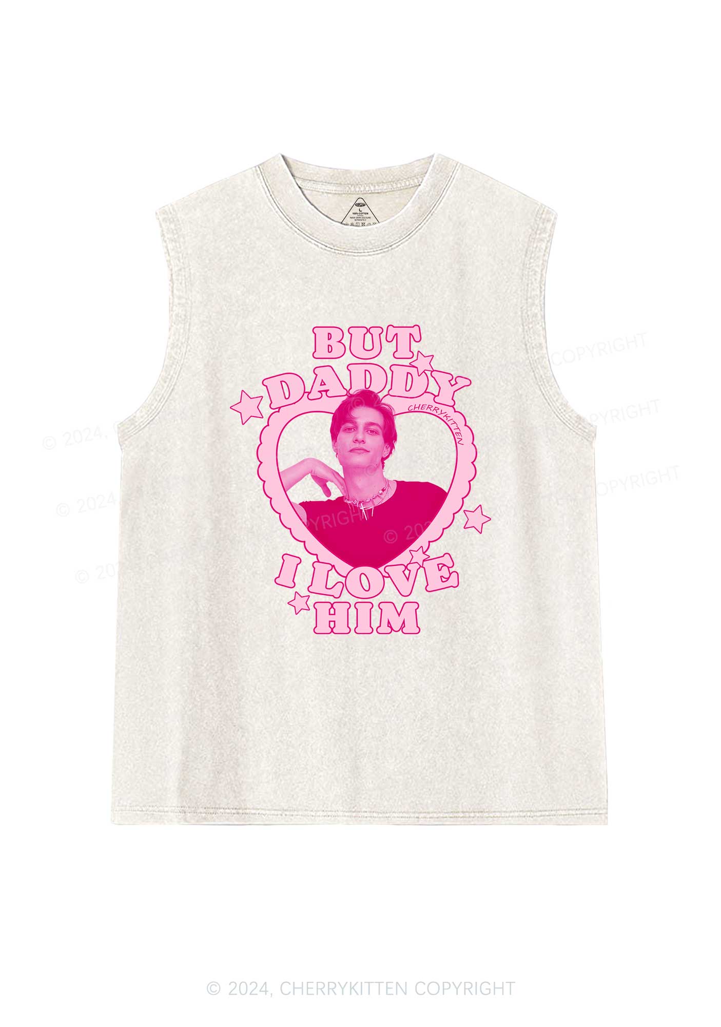 I Love Him Custom Photo Y2K Valentine's Day Washed Tank Cherrykitten