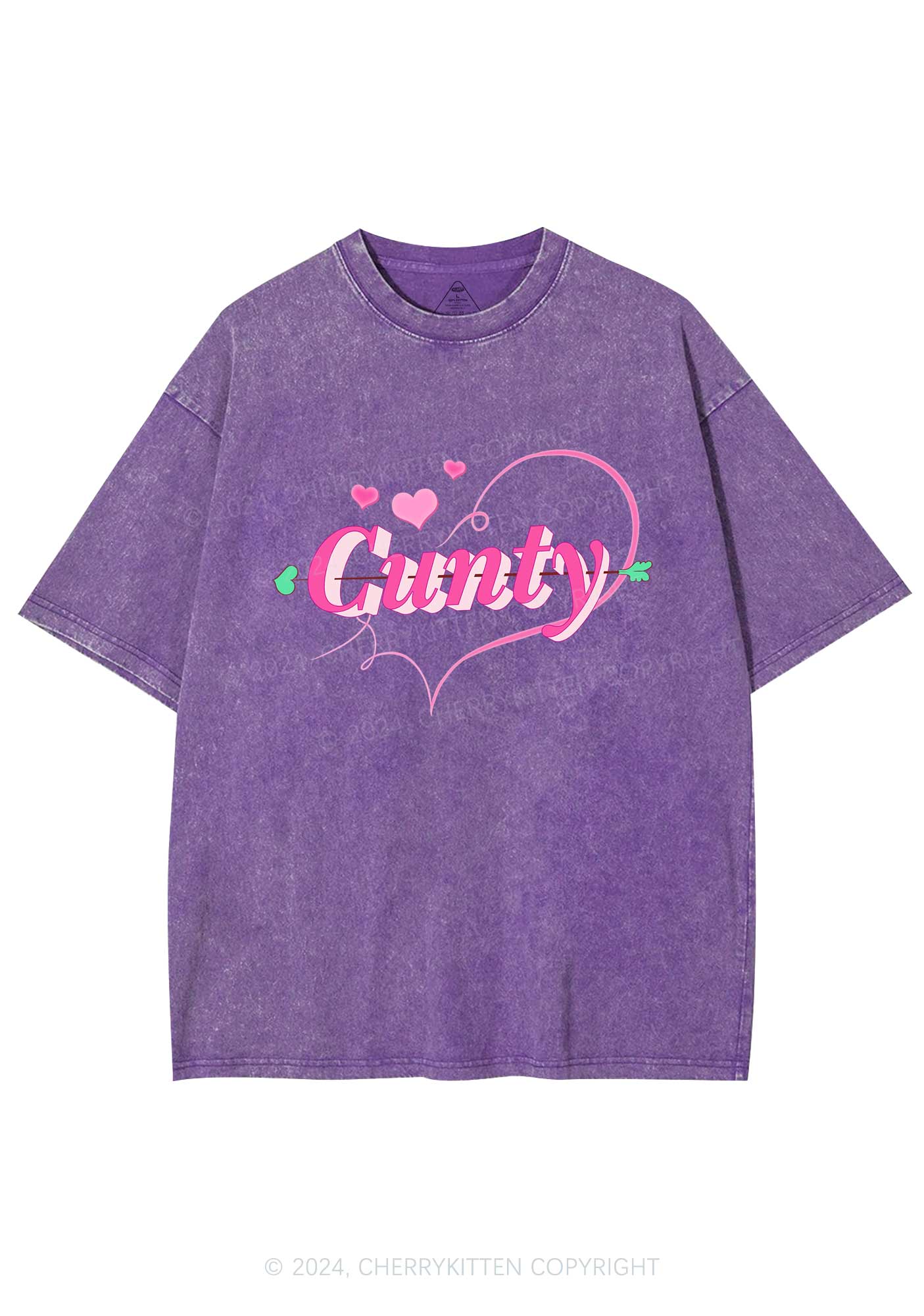 Cunty Pink Heart Y2K Valentine's Day Washed Tee Cherrykitten