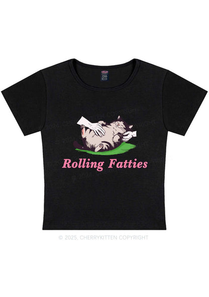 Rolling Fatties Cat Y2K Baby Tee Cherrykitten