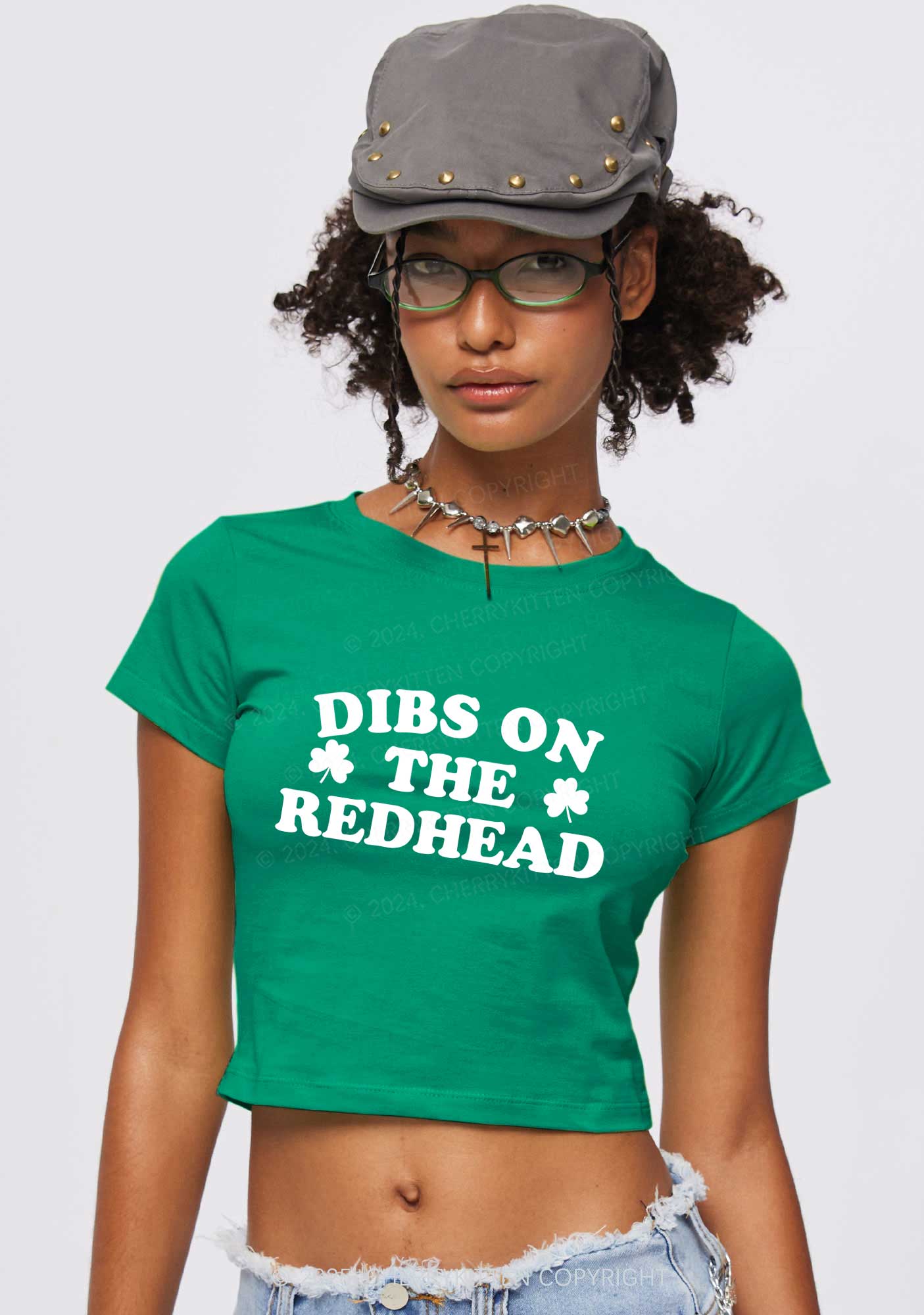 Dibs On The Redhead St Patricks Y2K Baby Tee Cherrykitten