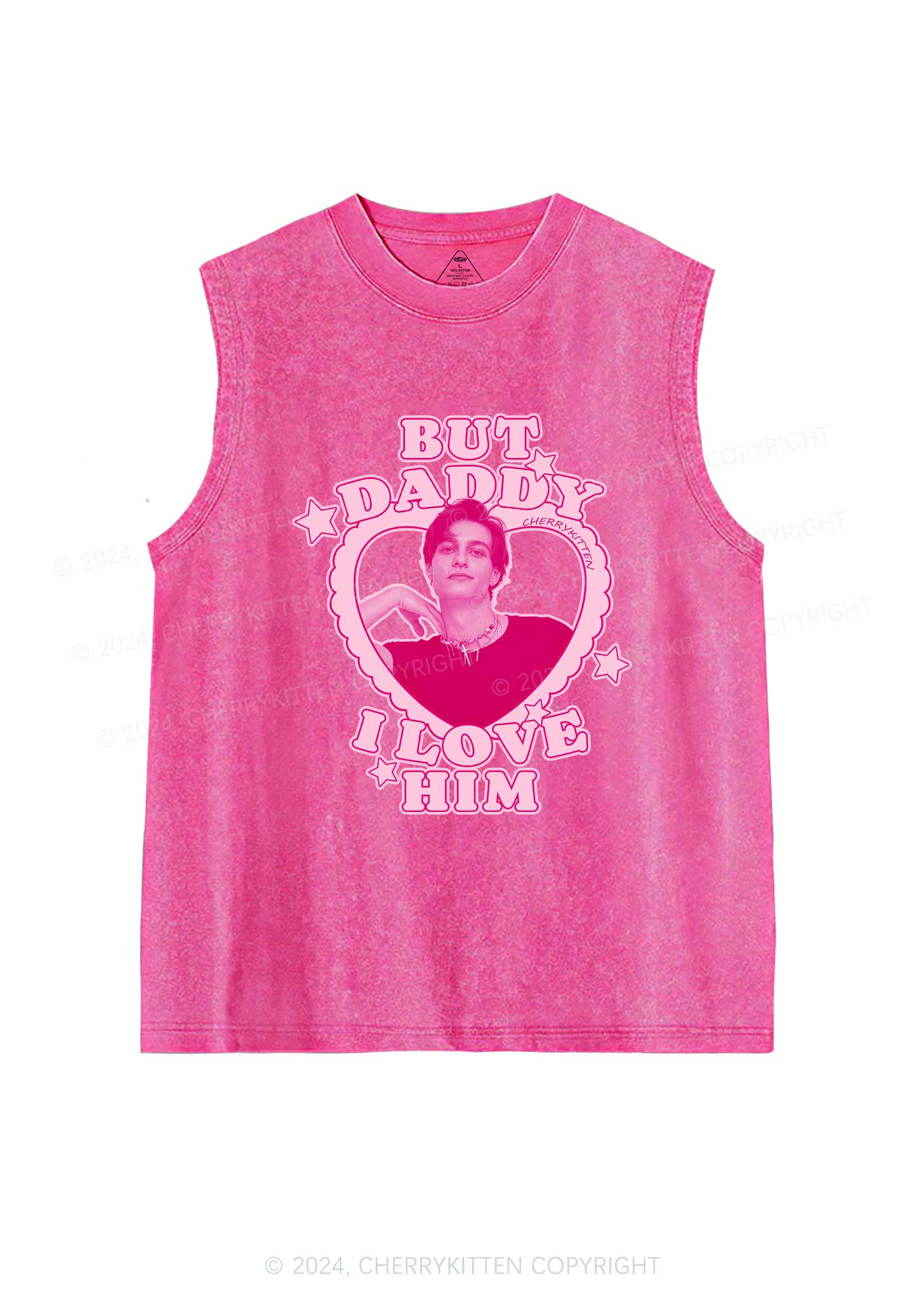 I Love Him Custom Photo Y2K Valentine's Day Washed Tank Cherrykitten