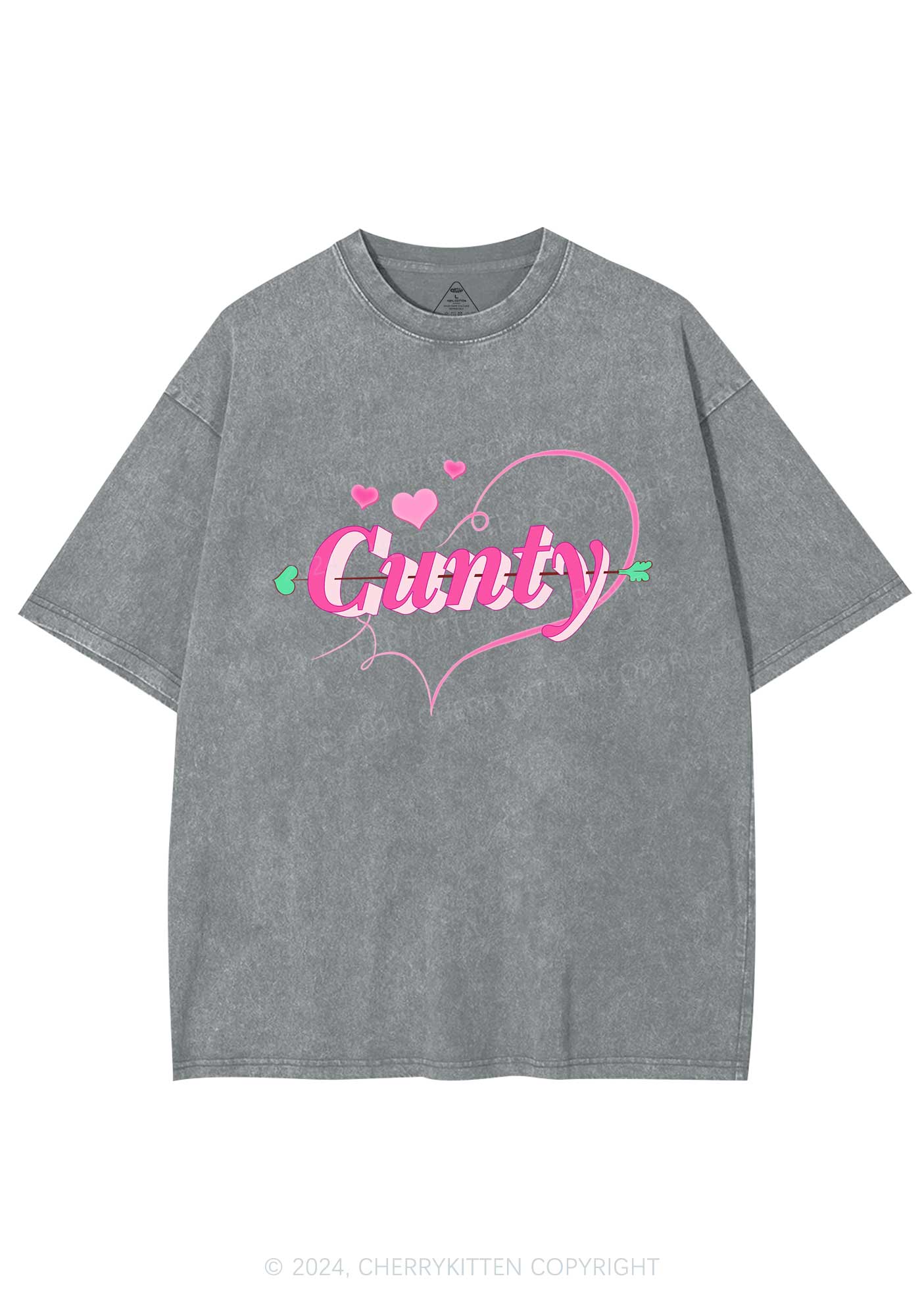 Cunty Pink Heart Y2K Valentine's Day Washed Tee Cherrykitten