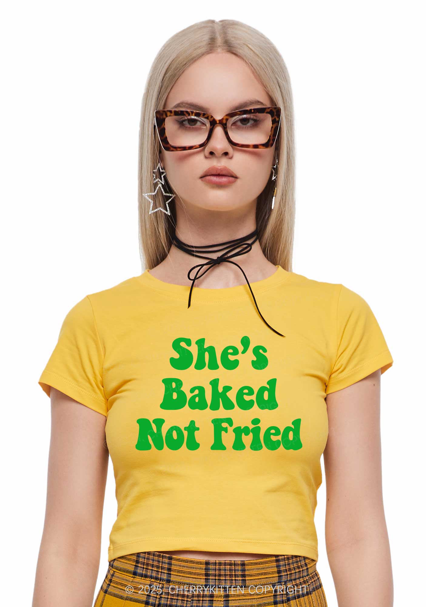 She Is Baked Not Fried Y2K Baby Tee Cherrykitten