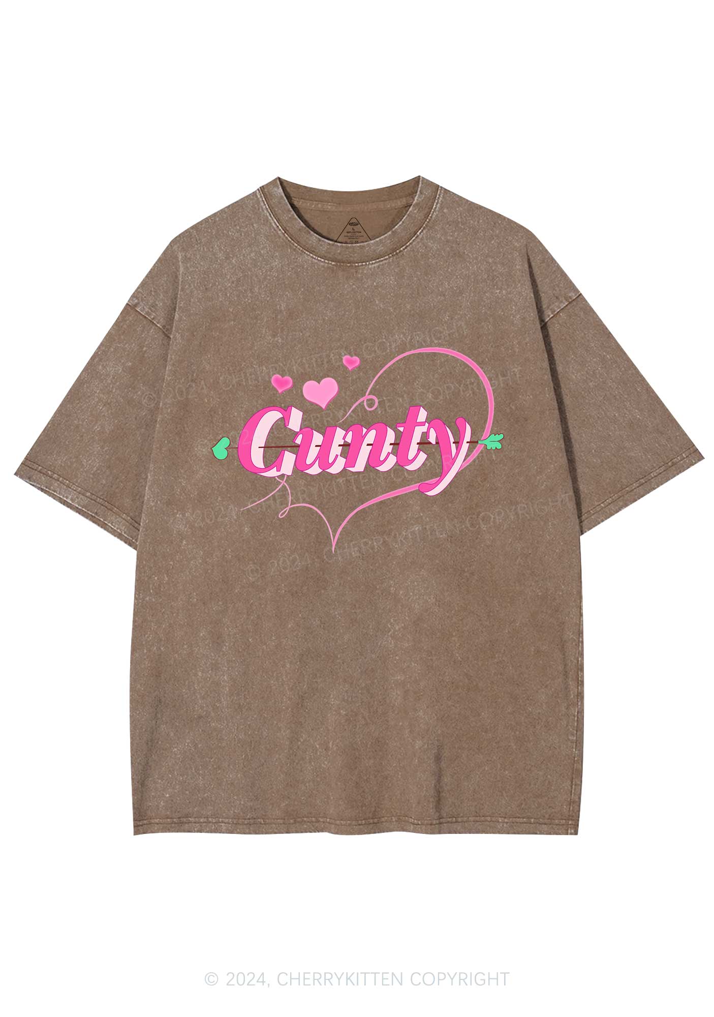 Cunty Pink Heart Y2K Valentine's Day Washed Tee Cherrykitten